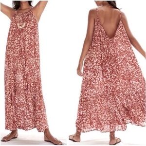 Anthropologie Flounced Maxi Lounge Dress Cedar Red Orange size small